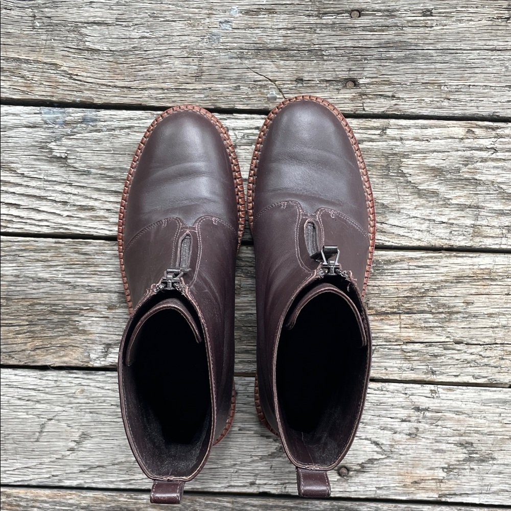Vince Brown Leather Zip Combat Boots
